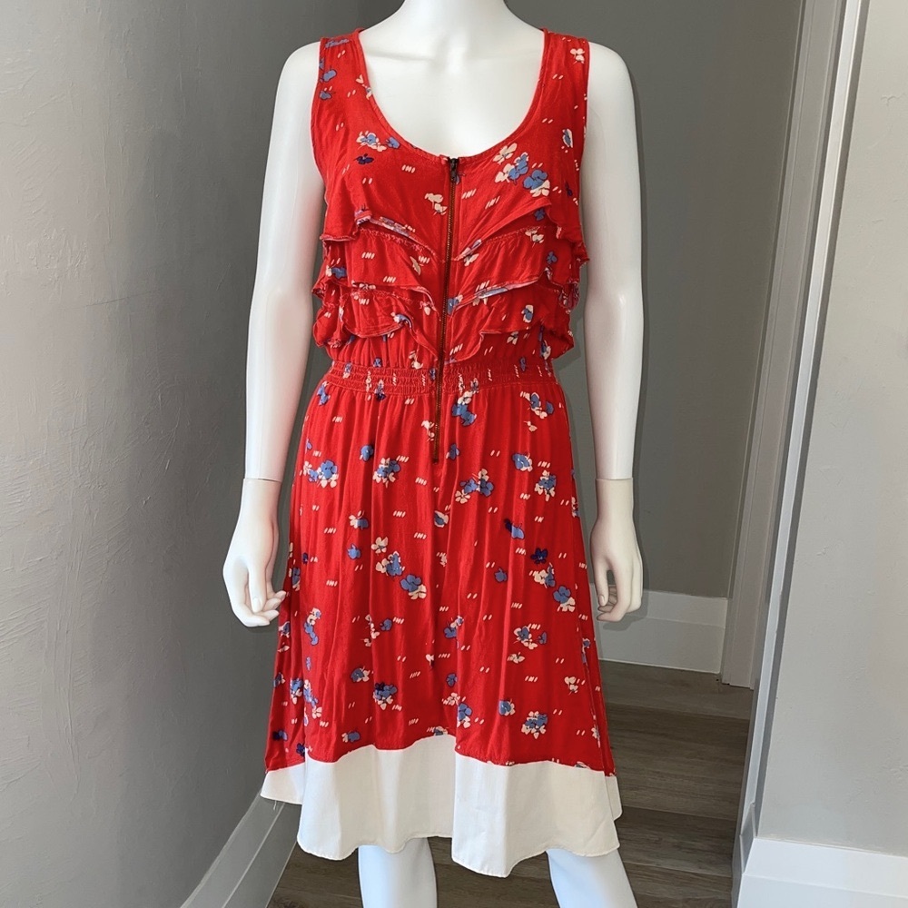 L Xhilaration Red dress Ruffled Top Red floral Sleeveless Dress